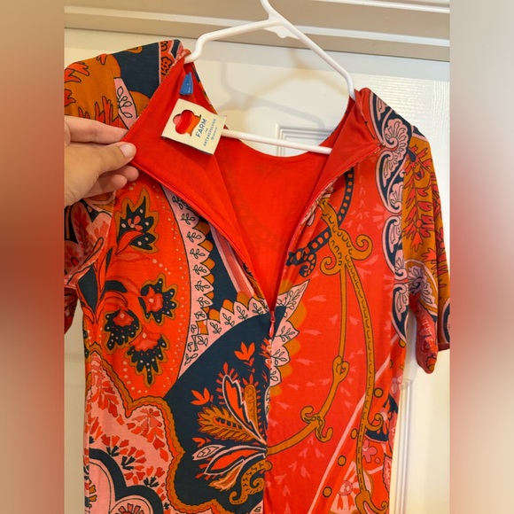 Farm Rio for Anthropologie Orange and Navy Giannina Sheath Dress -Sz Small - Picture 7 of 8